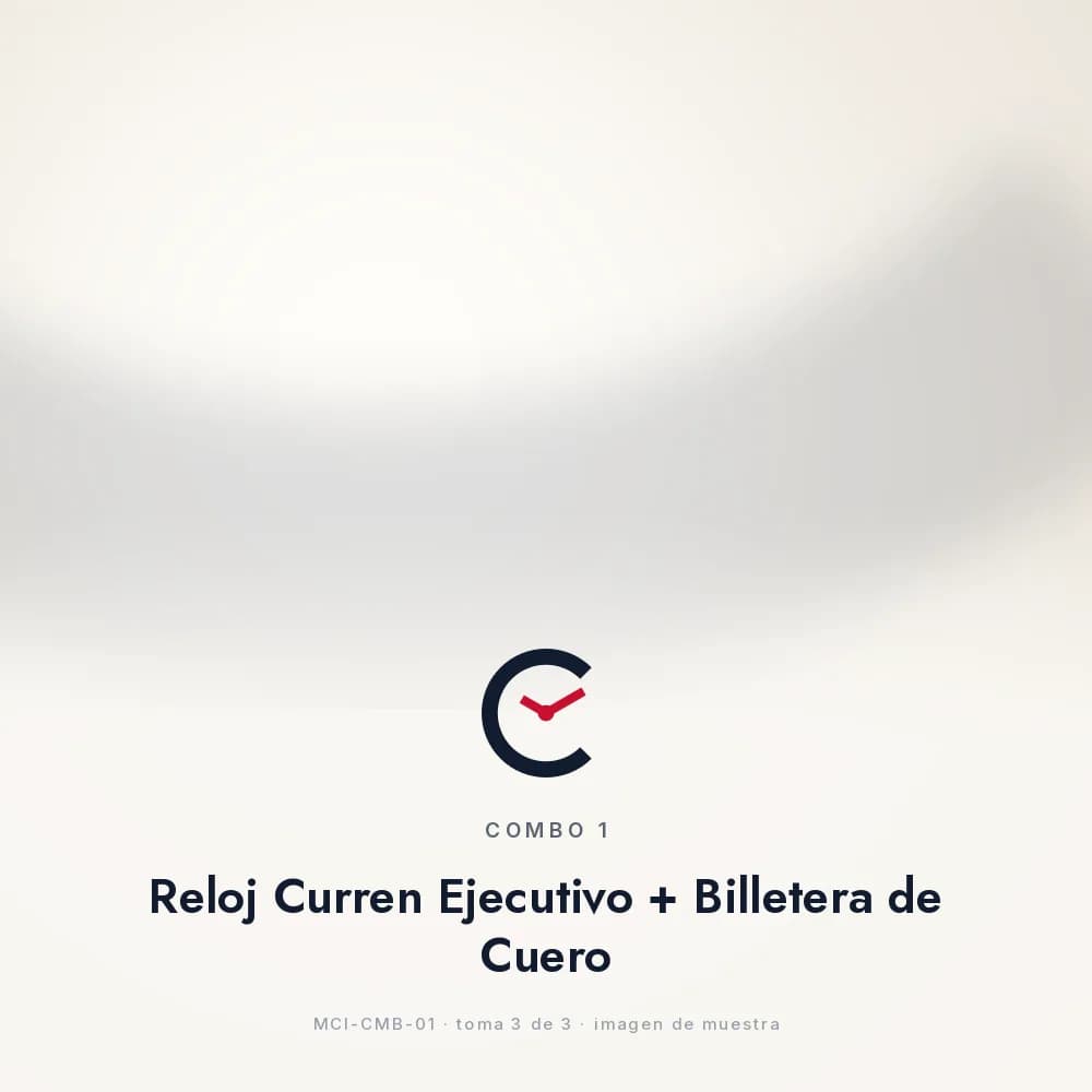 COMBO 1: Reloj Curren Ejecutivo + Billetera de Cuero, bodegón masculino: reloj puesto